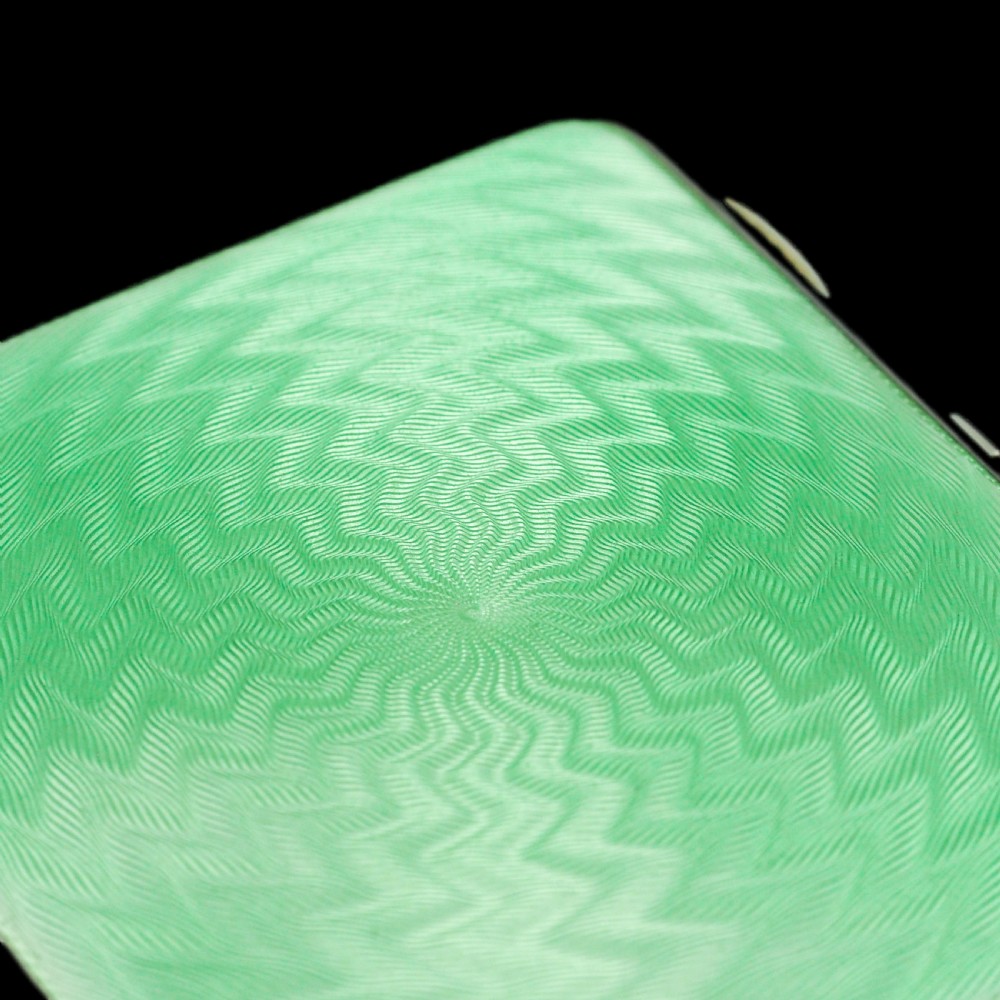 Sterling Silver Cigarette Case with Green Enamel Guilloche - William Neale & Son Ltd 1929 View X