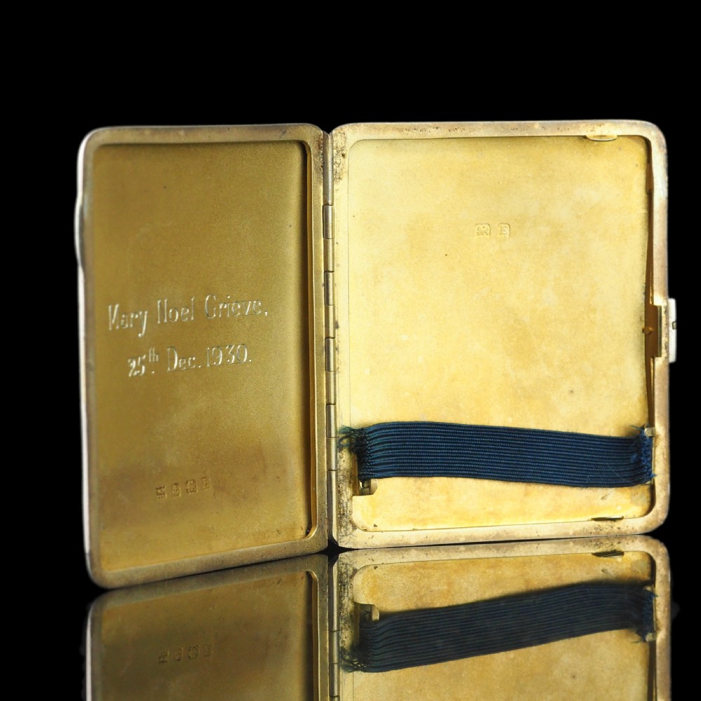 Sterling Silver Cigarette Case with Green Enamel Guilloche - William Neale & Son Ltd 1929 View XII