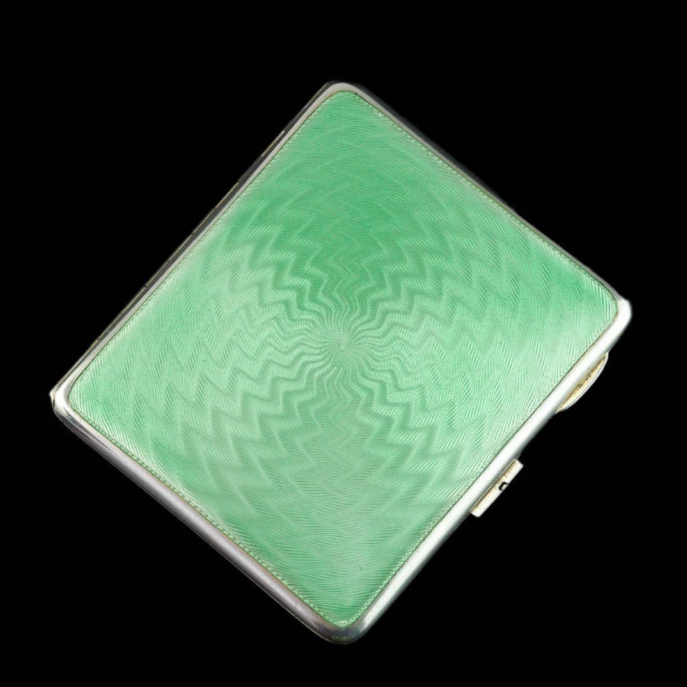 Sterling Silver Cigarette Case with Green Enamel Guilloche - William Neale & Son Ltd 1929 View XVII