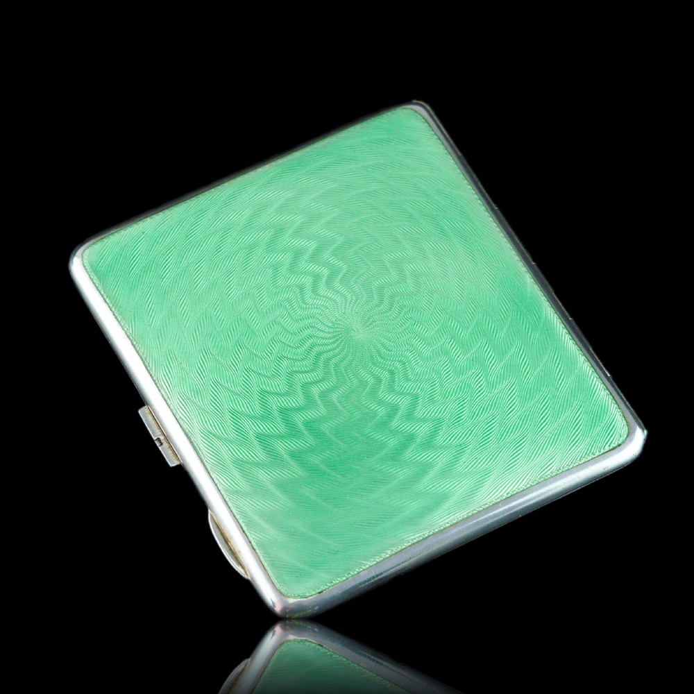 Sterling Silver Cigarette Case with Green Enamel Guilloche - William Neale & Son Ltd 1929 View XVIII