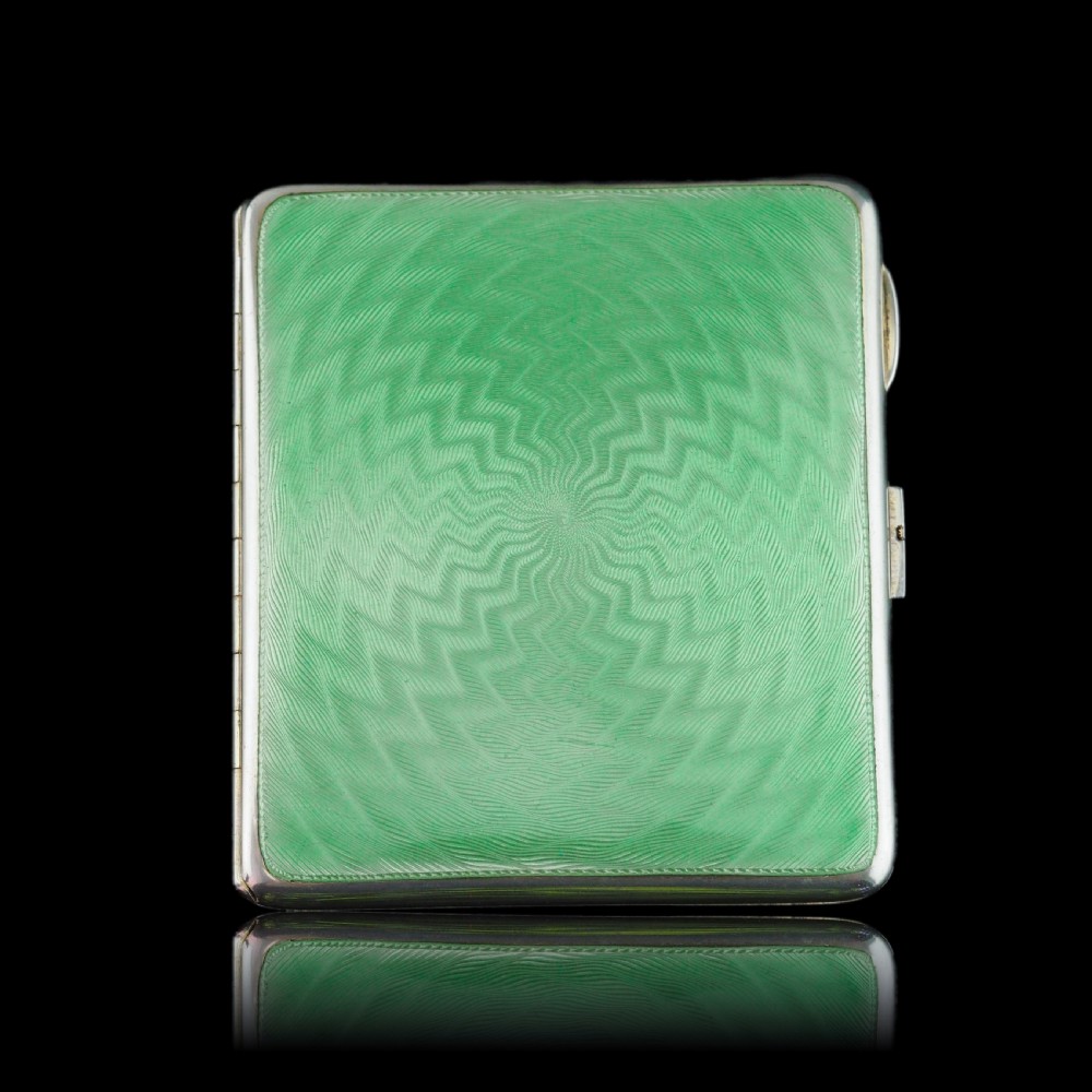 Sterling Silver Cigarette Case with Green Enamel Guilloche - William Neale & Son Ltd 1929 View XIX