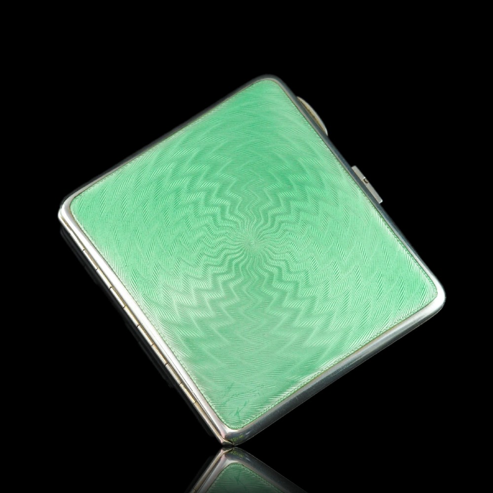 Sterling Silver Cigarette Case with Green Enamel Guilloche - William Neale & Son Ltd 1929 View XX