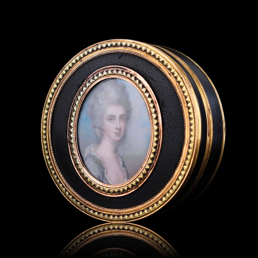 Antique French Gold Mounted Circular Snuff/Tobacco Box, Portrait of a Lady in the Manner of Cosway - 18th c. View XX