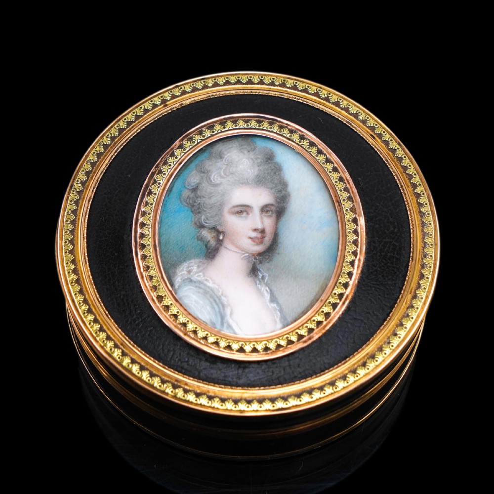 Antique French Gold Mounted Circular Snuff/Tobacco Box, Portrait of a Lady in the Manner of Cosway - 18th c. View XXV