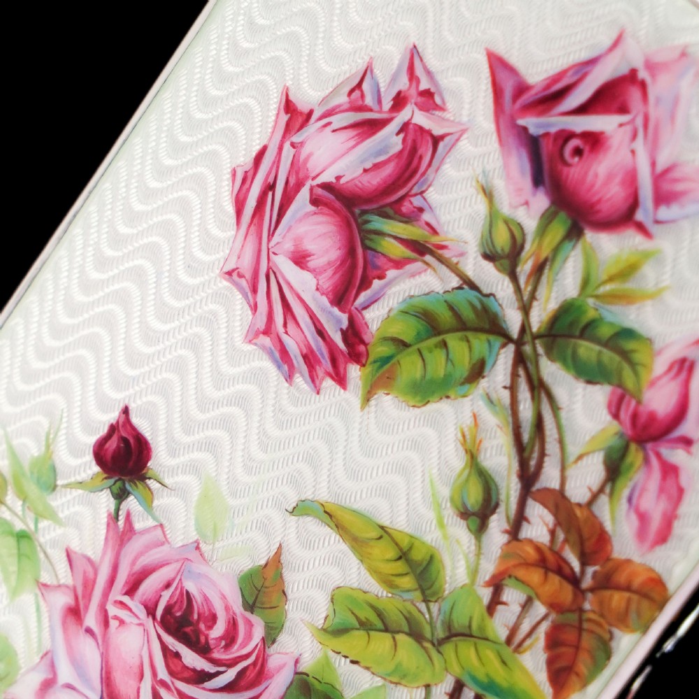 Antique Large Solid Silver Enamel Box Guilloche and Rose Design - Steinhart & Co 1904 View III