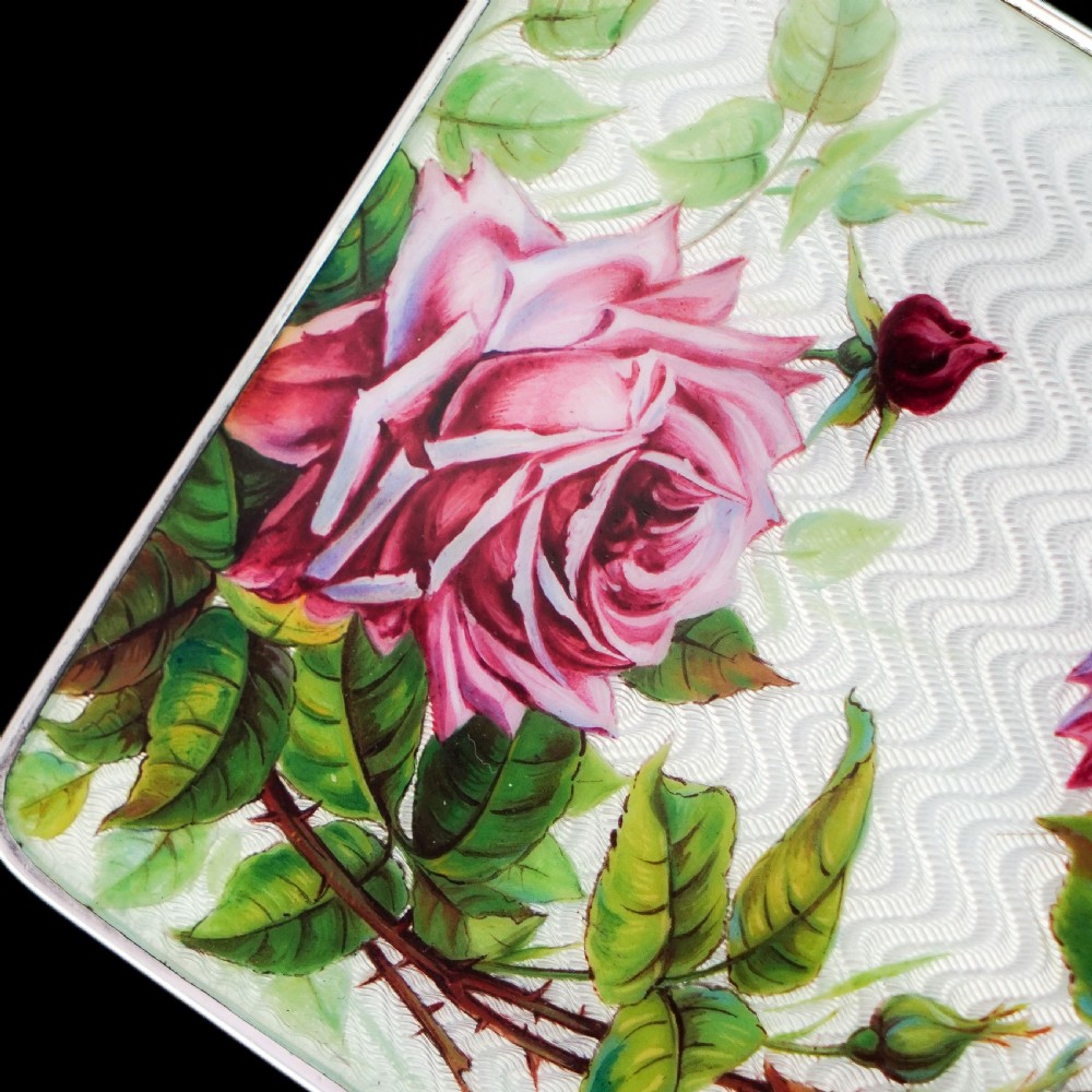 Antique Large Solid Silver Enamel Box Guilloche and Rose Design - Steinhart & Co 1904 View IV