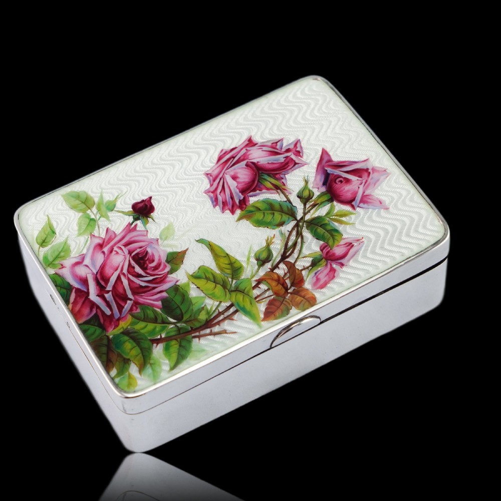 Antique Large Solid Silver Enamel Box Guilloche and Rose Design - Steinhart & Co 1904 View VIII