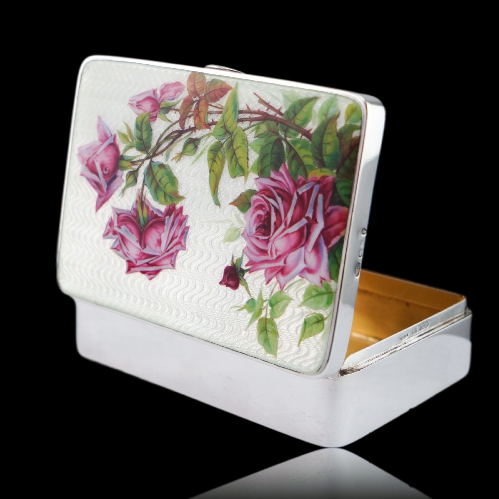 Antique Large Solid Silver Enamel Box Guilloche and Rose Design - Steinhart & Co 1904 View XII