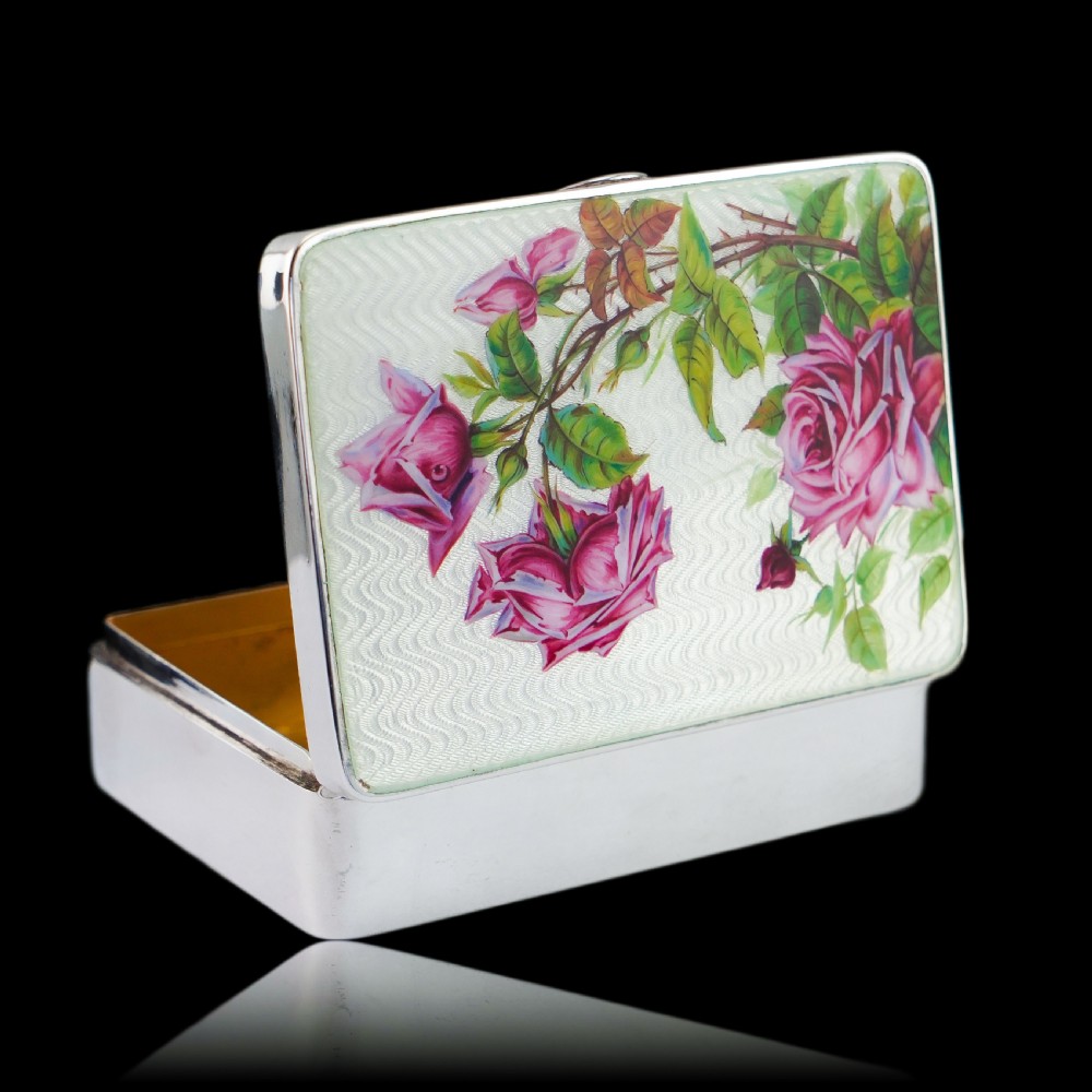 Antique Large Solid Silver Enamel Box Guilloche and Rose Design - Steinhart & Co 1904 View XIII