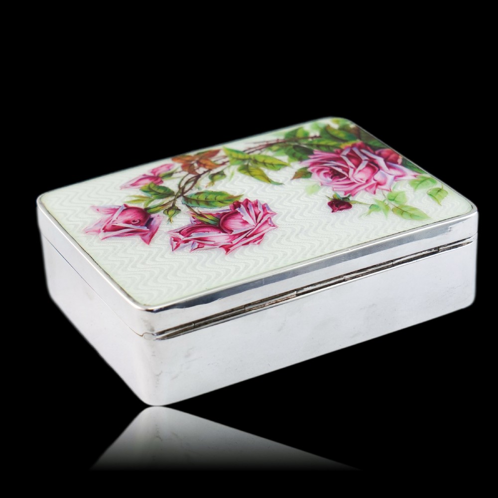 Antique Large Solid Silver Enamel Box Guilloche and Rose Design - Steinhart & Co 1904 View XIV