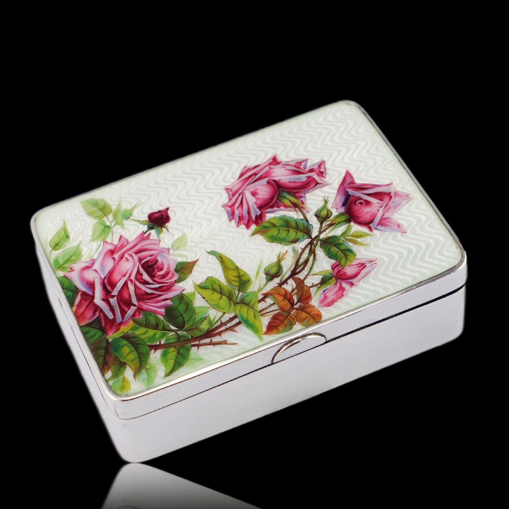 Antique Large Solid Silver Enamel Box Guilloche and Rose Design - Steinhart & Co 1904 View XVI