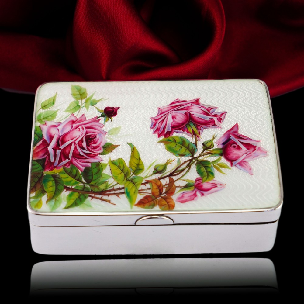 Antique Large Solid Silver Enamel Box Guilloche and Rose Design - Steinhart & Co 1904 View XVIII
