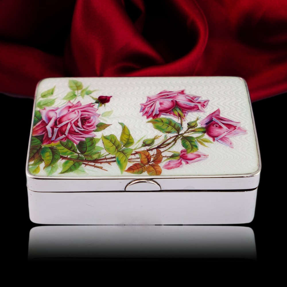 Antique Large Solid Silver Enamel Box Guilloche and Rose Design - Steinhart & Co 1904 View XIX