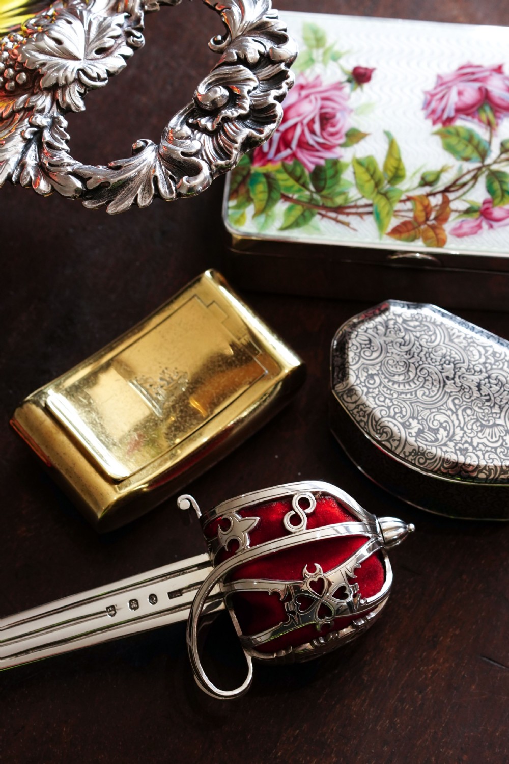 Antique Large Solid Silver Enamel Box Guilloche and Rose Design - Steinhart & Co 1904 View XXIII