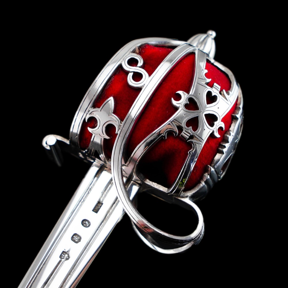 Antique Scottish Solid Silver Letter Opener, Military Basket Hilt Sword Design - 1905 View VIII
