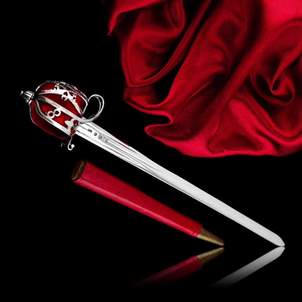 Antique Scottish Solid Silver Letter Opener, Military Basket Hilt Sword Design - 1905 View XIV
