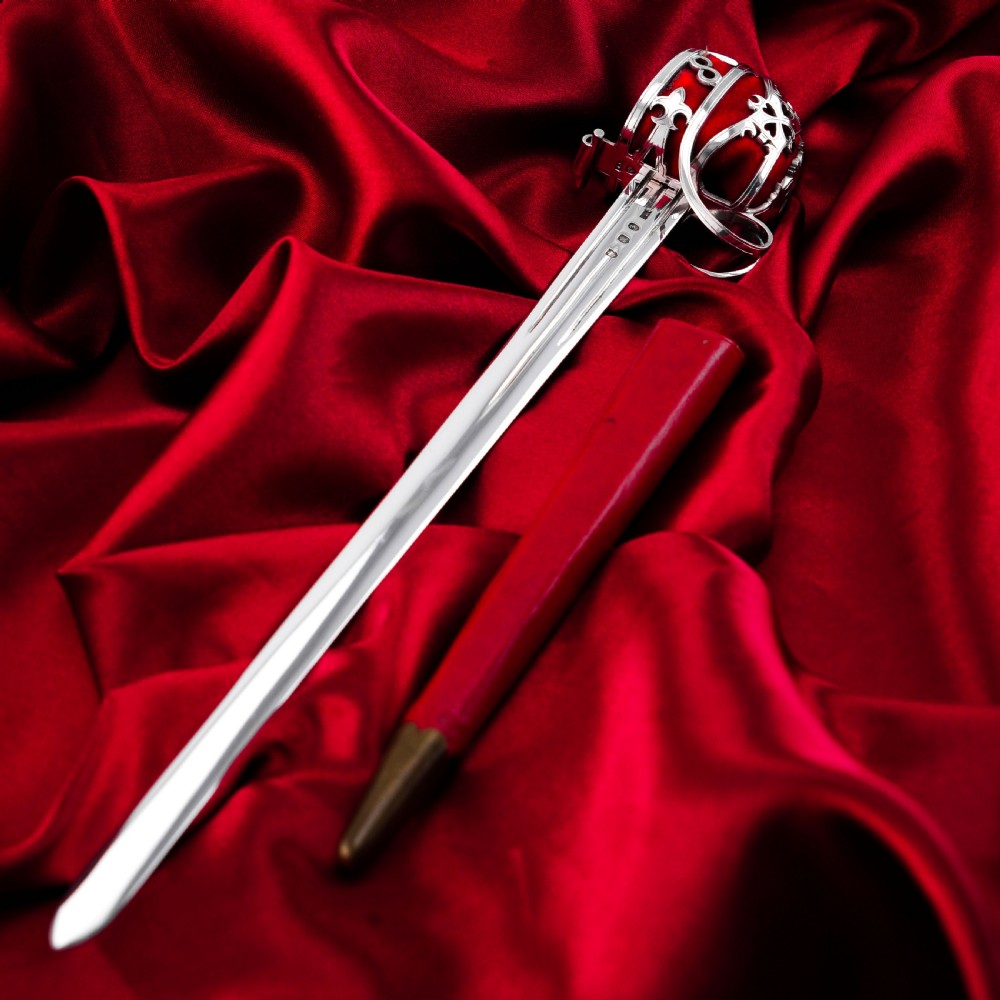 Antique Scottish Solid Silver Letter Opener, Military Basket Hilt Sword Design - 1905 View XVI