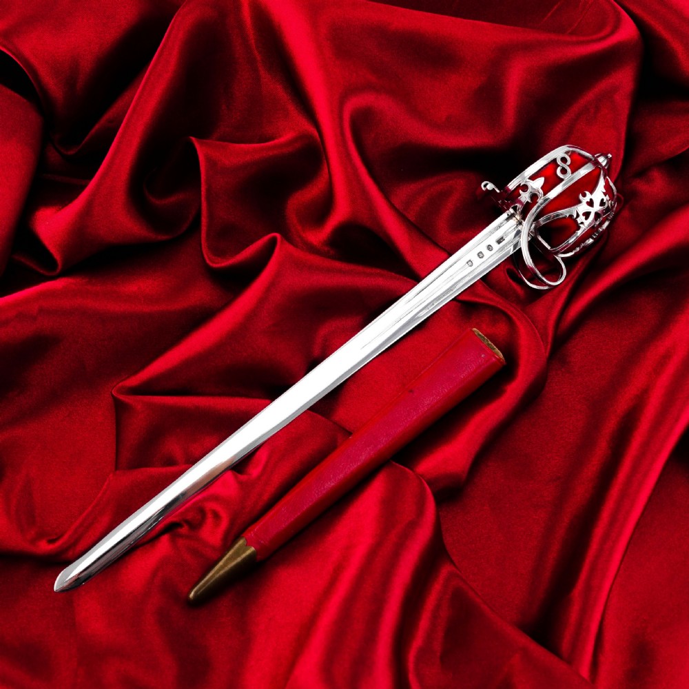 Antique Scottish Solid Silver Letter Opener, Military Basket Hilt Sword Design - 1905 View XIX