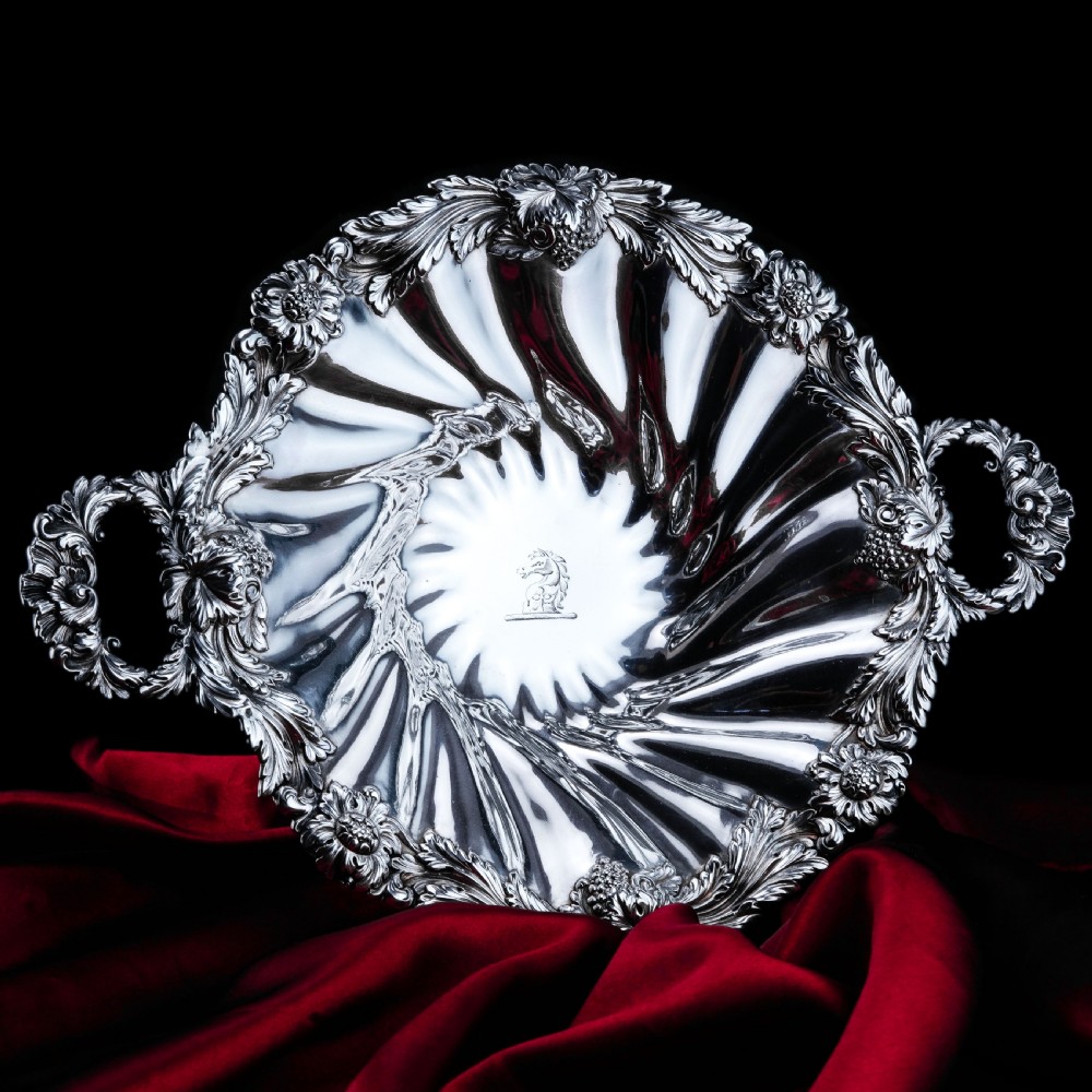 Antique Solid Silver Georgian Bowl, Twin Handle Wrythen & Profusely Chased Motifs - Edward Edwards 1834