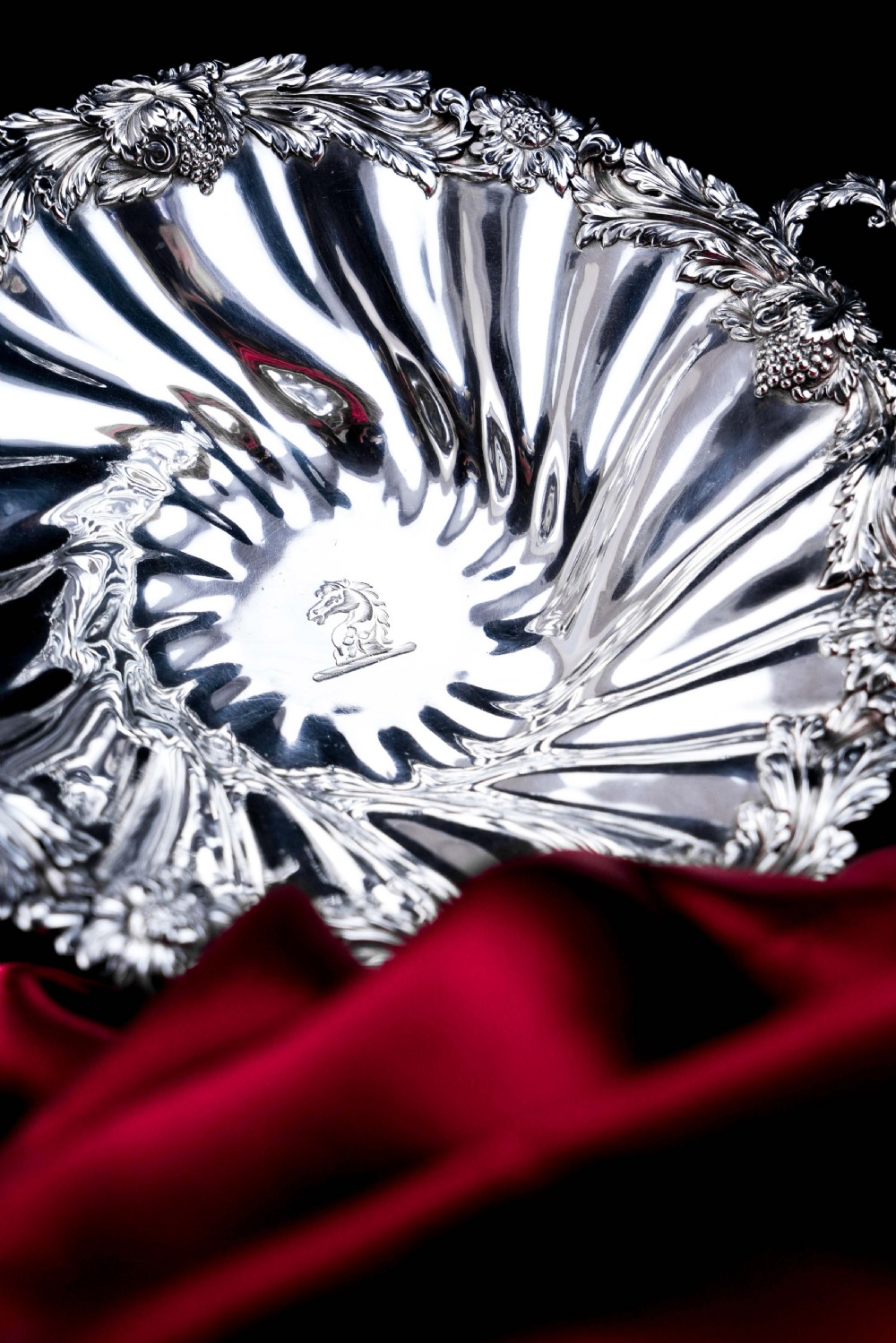 Antique Solid Silver Georgian Bowl, Twin Handle Wrythen & Profusely Chased Motifs - Edward Edwards 1834 View III
