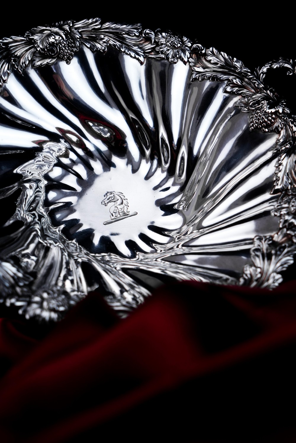 Antique Solid Silver Georgian Bowl, Twin Handle Wrythen & Profusely Chased Motifs - Edward Edwards 1834 View IV