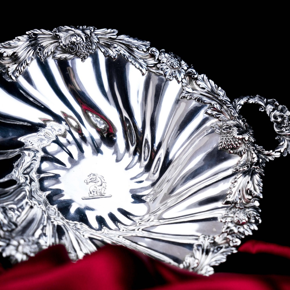 Antique Solid Silver Georgian Bowl, Twin Handle Wrythen & Profusely Chased Motifs - Edward Edwards 1834 View V
