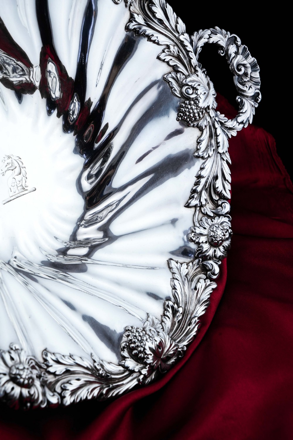 Antique Solid Silver Georgian Bowl, Twin Handle Wrythen & Profusely Chased Motifs - Edward Edwards 1834 View VI