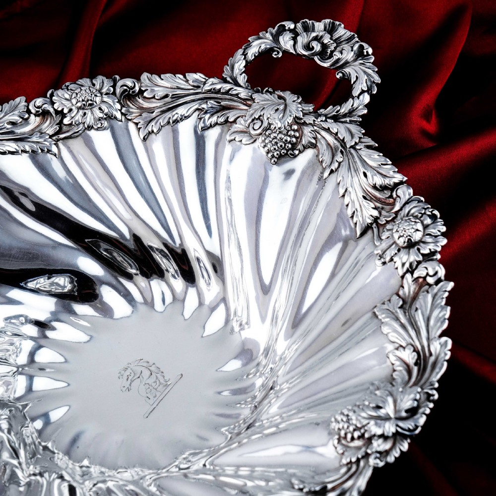 Antique Solid Silver Georgian Bowl, Twin Handle Wrythen & Profusely Chased Motifs - Edward Edwards 1834 View VIII