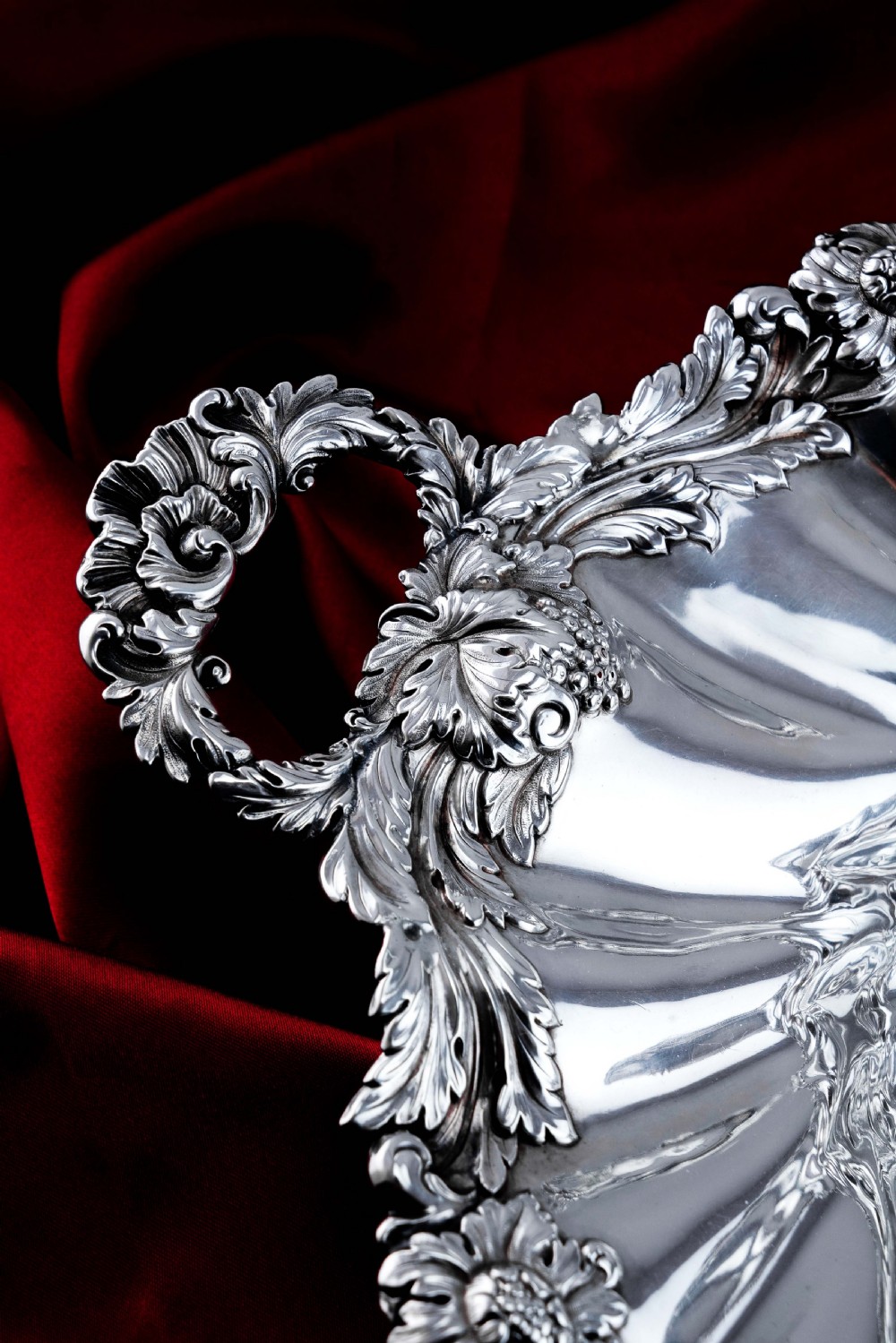 Antique Solid Silver Georgian Bowl, Twin Handle Wrythen & Profusely Chased Motifs - Edward Edwards 1834 View IX