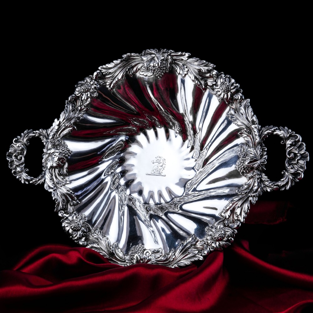 Antique Solid Silver Georgian Bowl, Twin Handle Wrythen & Profusely Chased Motifs - Edward Edwards 1834 View X