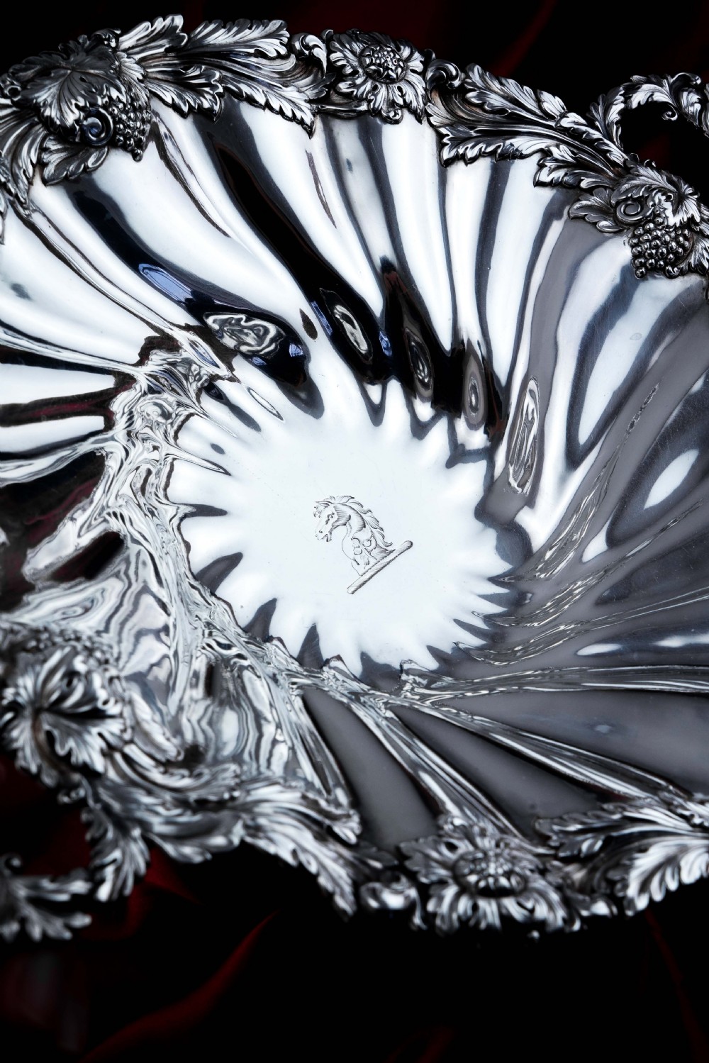 Antique Solid Silver Georgian Bowl, Twin Handle Wrythen & Profusely Chased Motifs - Edward Edwards 1834 View XI