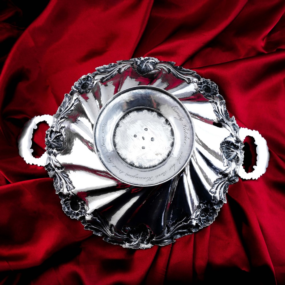Antique Solid Silver Georgian Bowl, Twin Handle Wrythen & Profusely Chased Motifs - Edward Edwards 1834 View XII