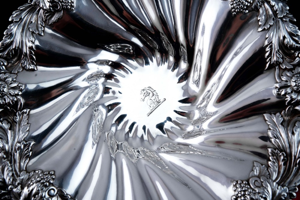 Antique Solid Silver Georgian Bowl, Twin Handle Wrythen & Profusely Chased Motifs - Edward Edwards 1834 View XIII