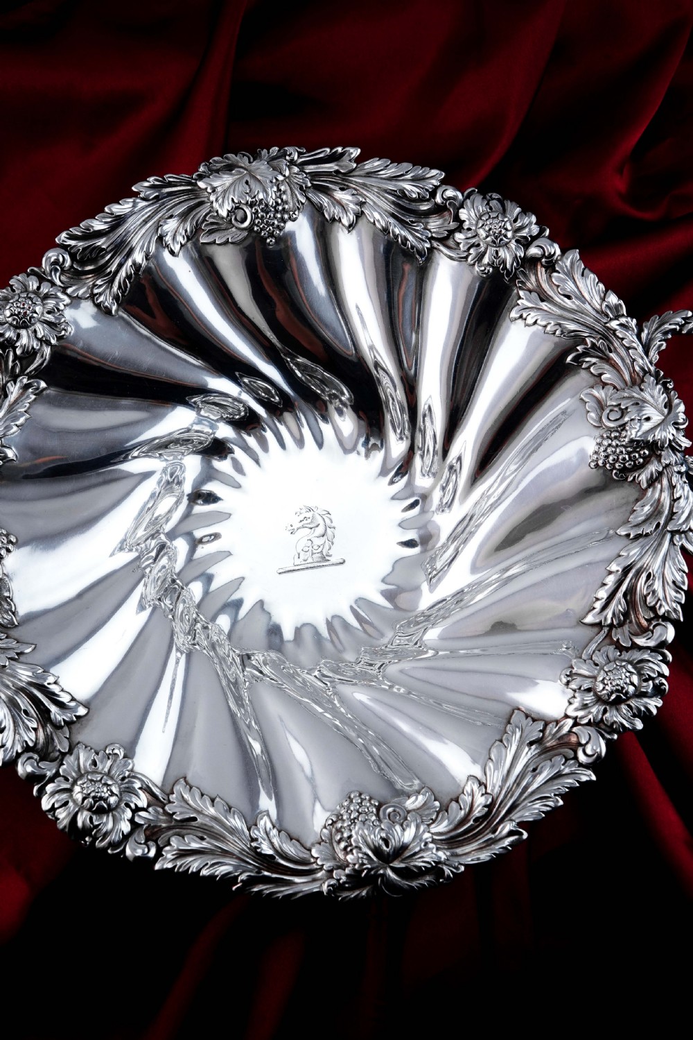 Antique Solid Silver Georgian Bowl, Twin Handle Wrythen & Profusely Chased Motifs - Edward Edwards 1834 View XIV
