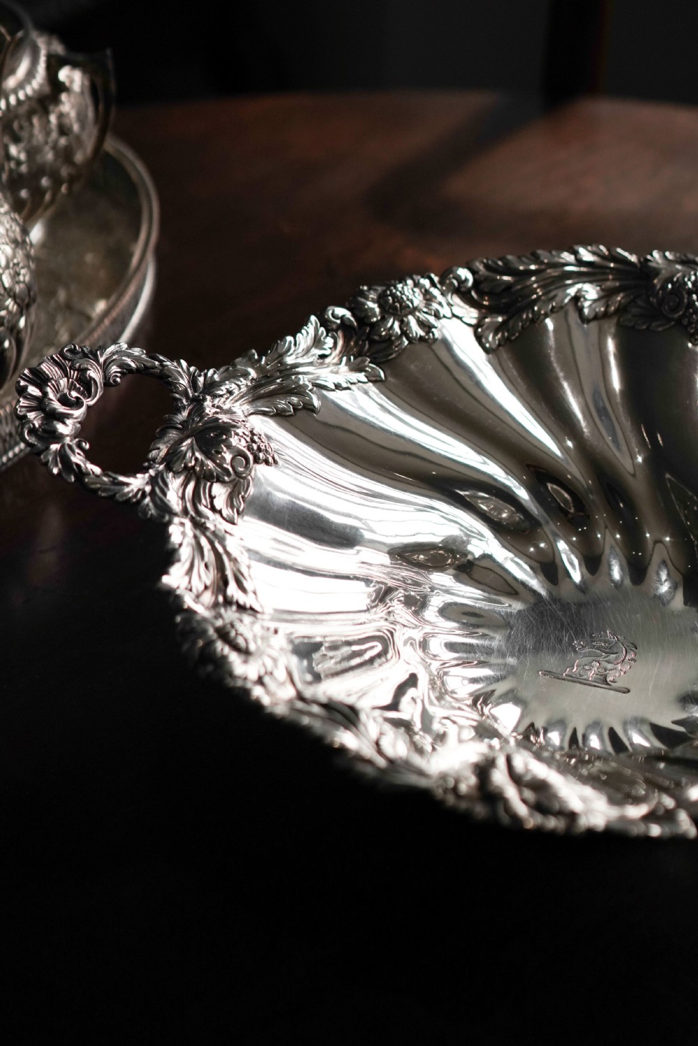 Antique Solid Silver Georgian Bowl, Twin Handle Wrythen & Profusely Chased Motifs - Edward Edwards 1834 View XXV