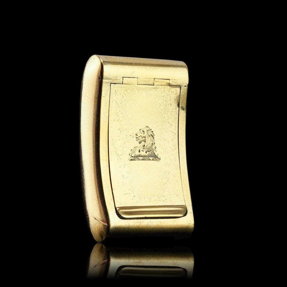 Antique Georgian Solid Silver Gilt Snuff Box Curved & Crested Design - William Simpson 1810 View II