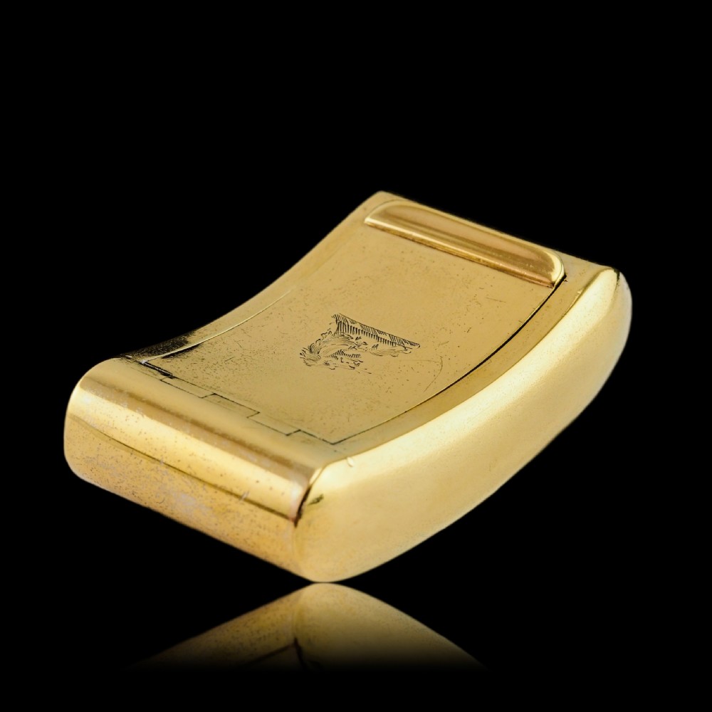 Antique Georgian Solid Silver Gilt Snuff Box Curved & Crested Design - William Simpson 1810 View V
