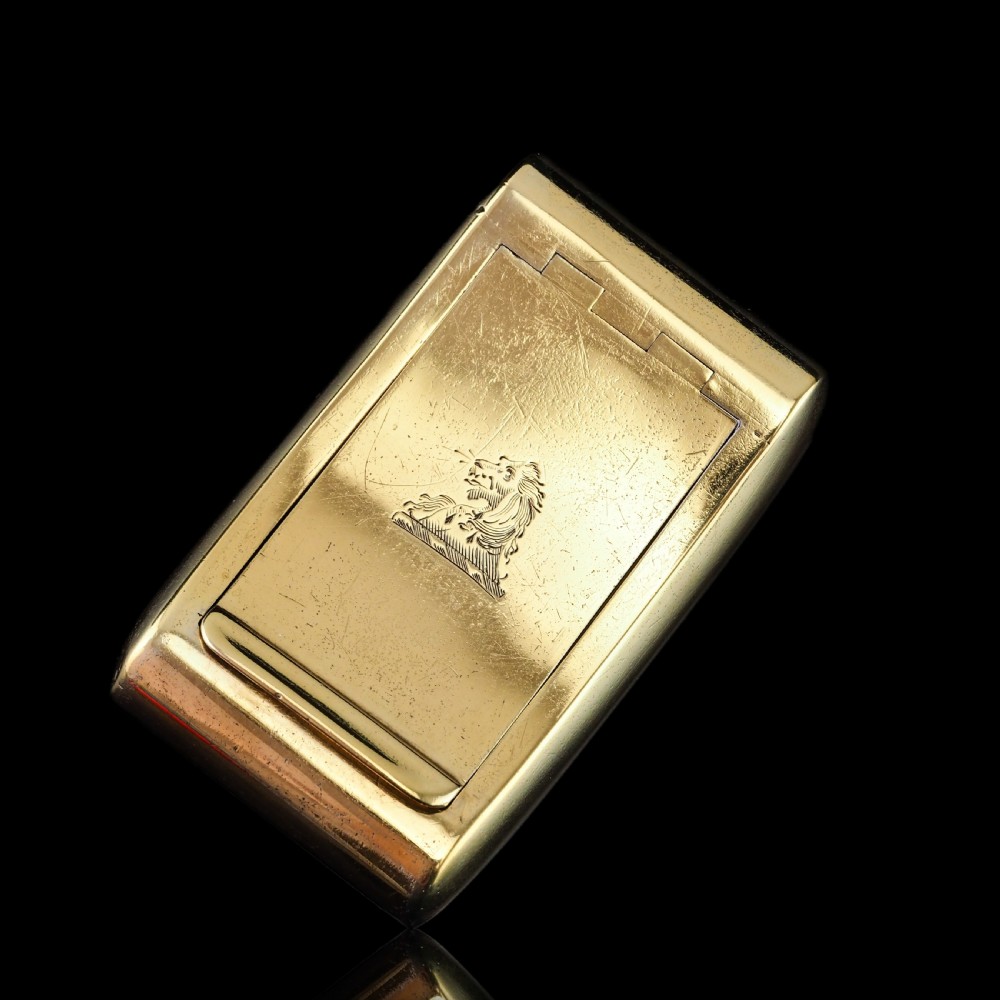 Antique Georgian Solid Silver Gilt Snuff Box Curved & Crested Design - William Simpson 1810 View IX