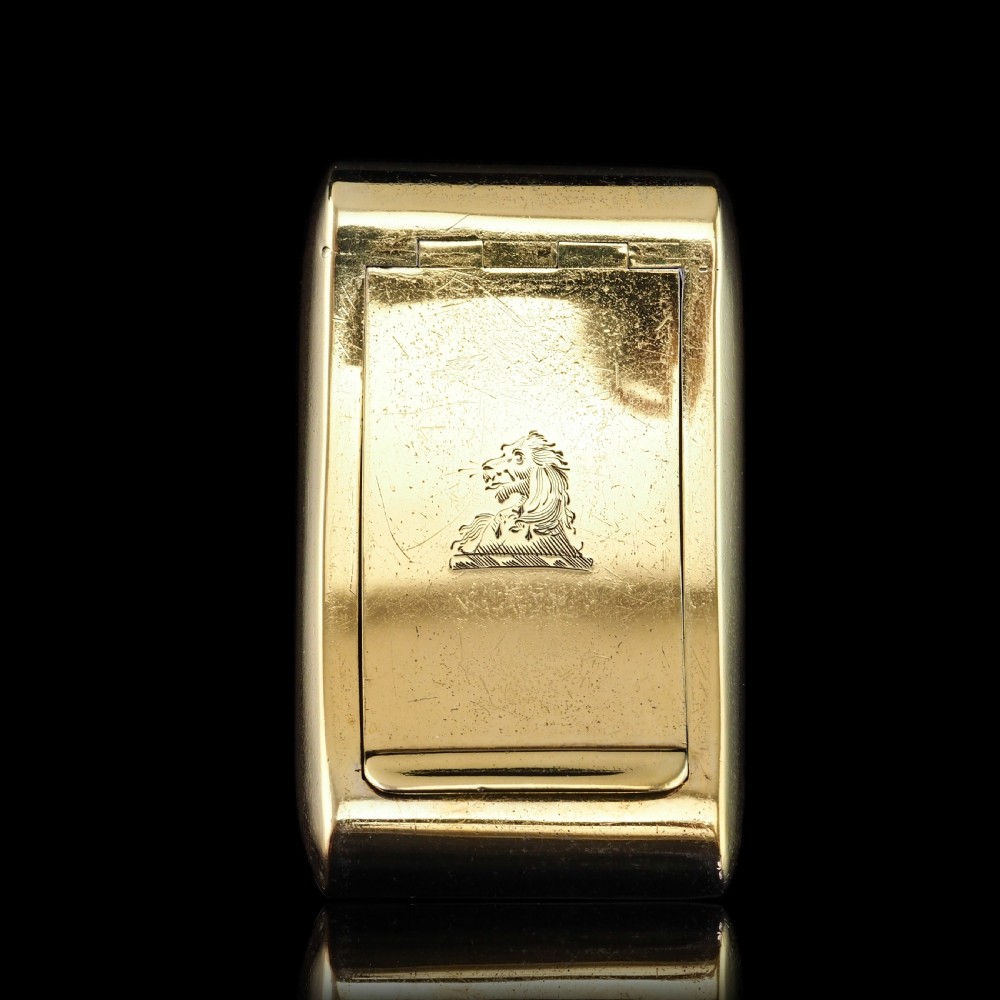 Antique Georgian Solid Silver Gilt Snuff Box Curved & Crested Design - William Simpson 1810 View XI