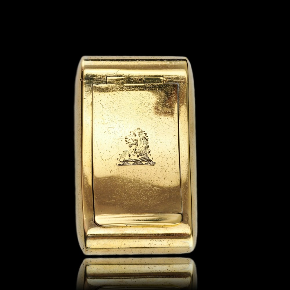Antique Georgian Solid Silver Gilt Snuff Box Curved & Crested Design - William Simpson 1810 View XIX