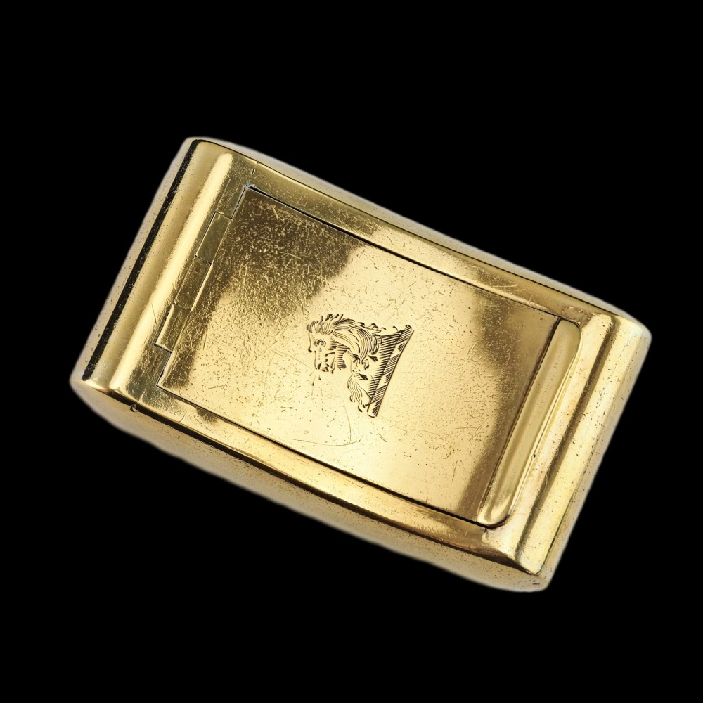 Antique Georgian Solid Silver Gilt Snuff Box Curved & Crested Design - William Simpson 1810 View XX