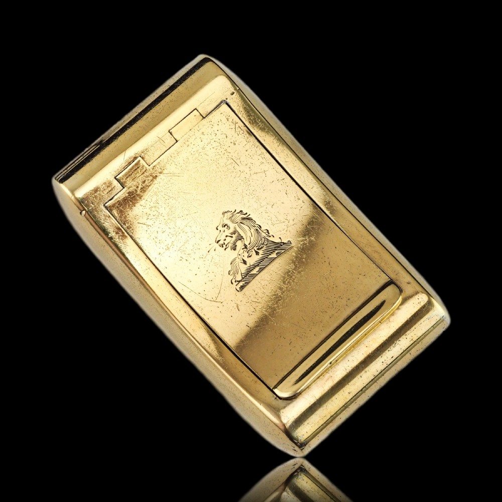 Antique Georgian Solid Silver Gilt Snuff Box Curved & Crested Design - William Simpson 1810 View XXI