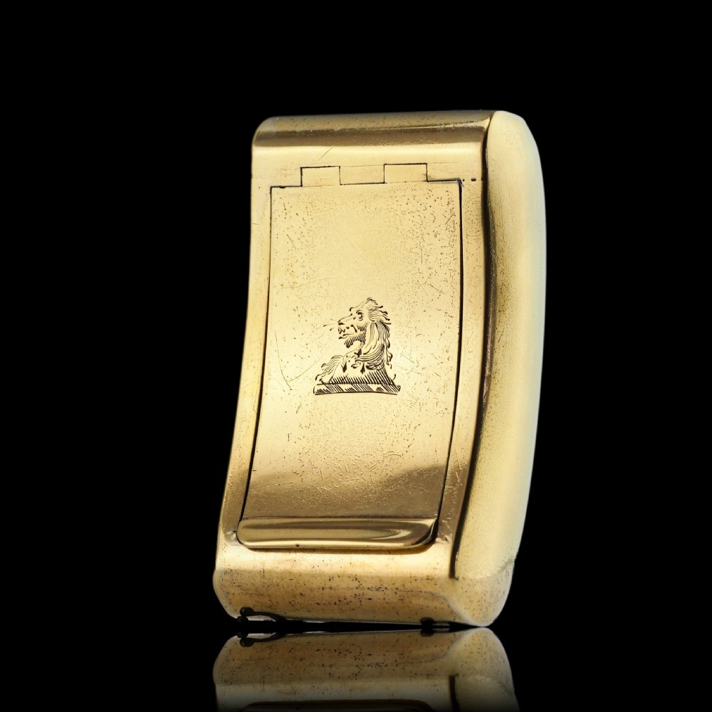 Antique Georgian Solid Silver Gilt Snuff Box Curved & Crested Design - William Simpson 1810 View XXII