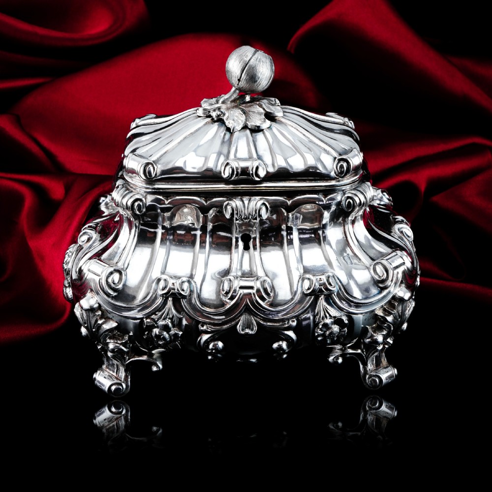 A Magnificent Antique Solid Silver Tea Caddy/Sugar Box Large & Heavy - 19th c. View X