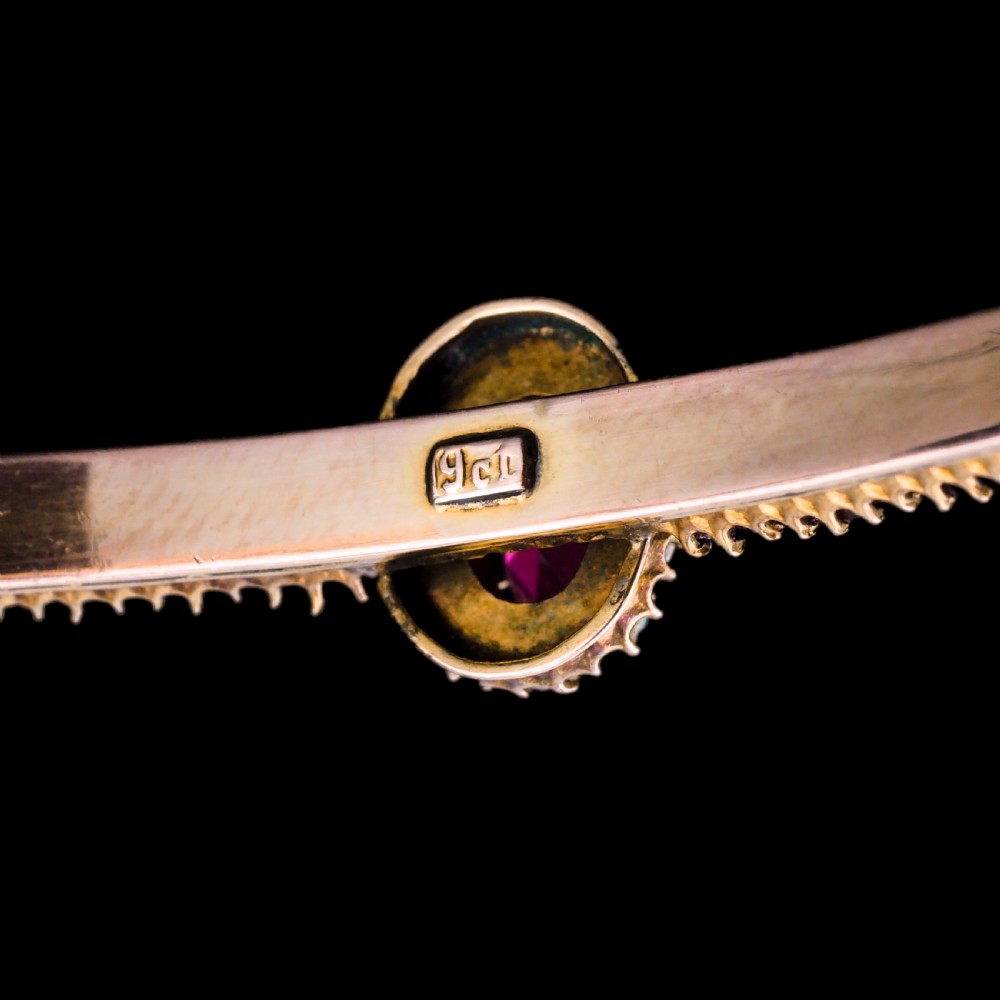 Antique Victorian/Edwardian Pink Garnet & Seed Pearl Bangle 9K Gold - c.1900 View XVII