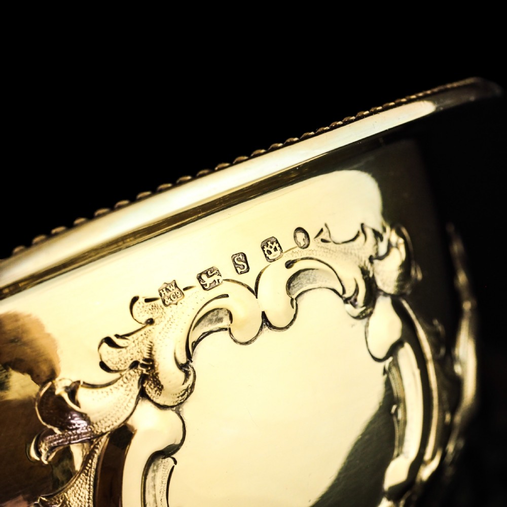 Antique Victorian Solid Silver Gilt Bowl with Ornate Floral Chasing - Henry Wilkinson & Co 1860 View X