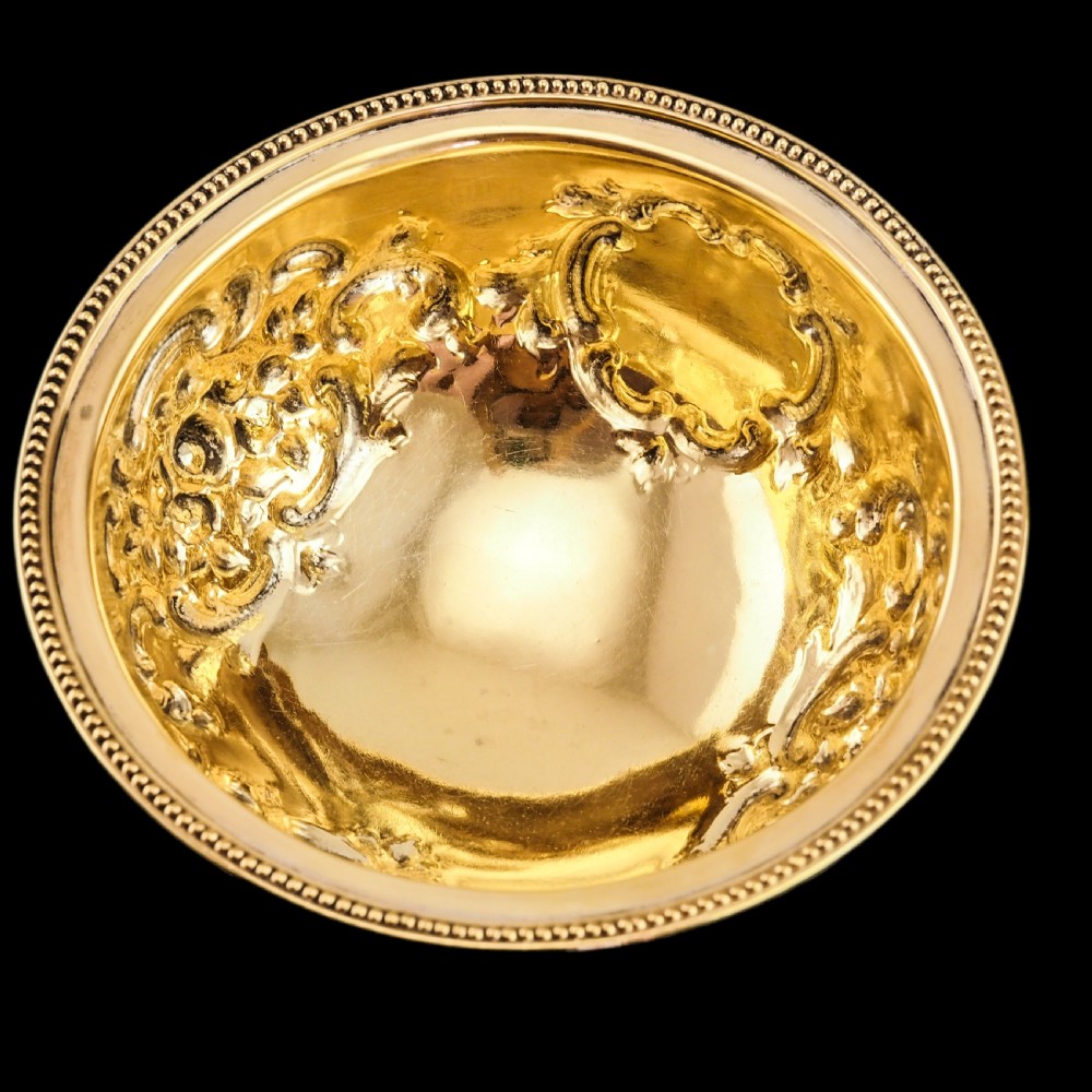 Antique Victorian Solid Silver Gilt Bowl with Ornate Floral Chasing - Henry Wilkinson & Co 1860 View XII