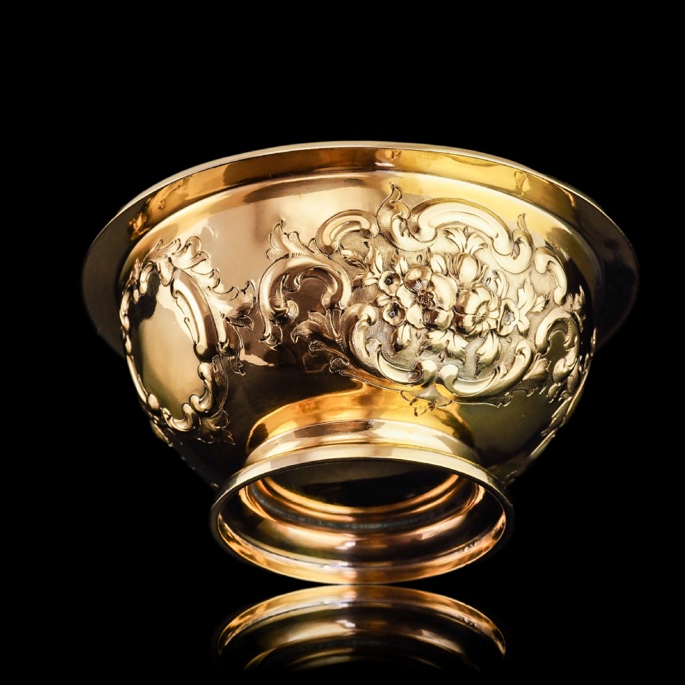 Antique Victorian Solid Silver Gilt Bowl with Ornate Floral Chasing - Henry Wilkinson & Co 1860 View XIV