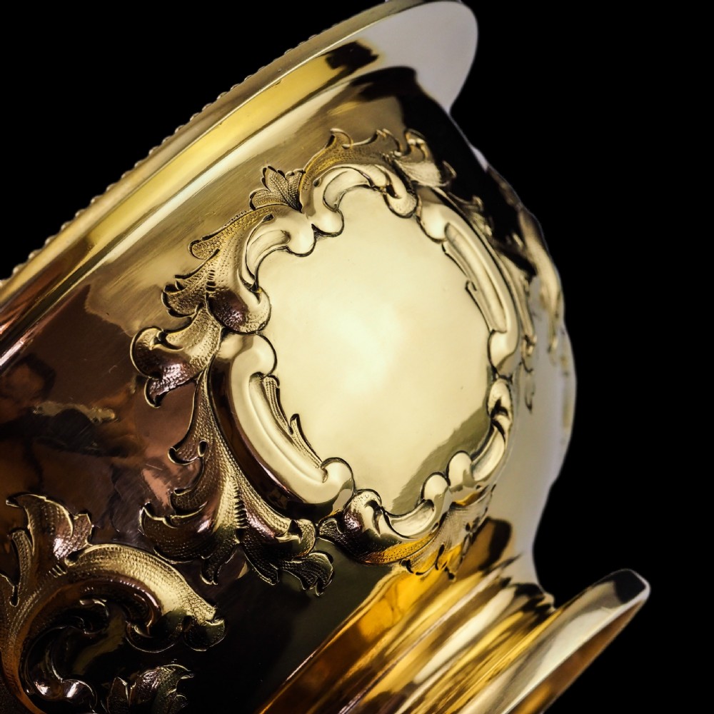 Antique Victorian Solid Silver Gilt Bowl with Ornate Floral Chasing - Henry Wilkinson & Co 1860 View XVIII