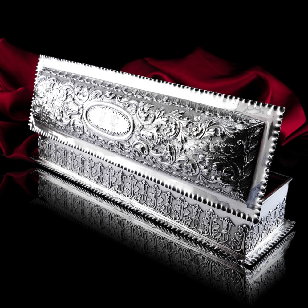 Giant Antique Edwardian Solid Silver Jewellery Box with Profuse Chased Decorations - Mappin & Webb Ltd 1901